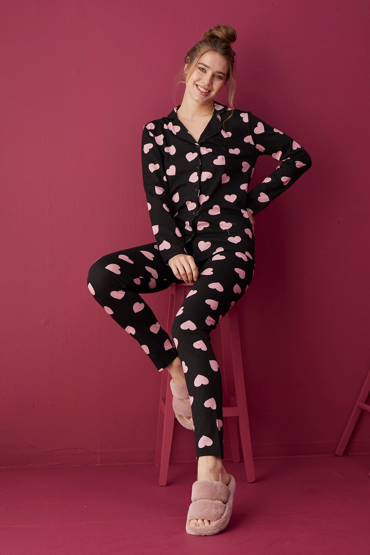 Pamuklu Düğmeli Pijama Takım