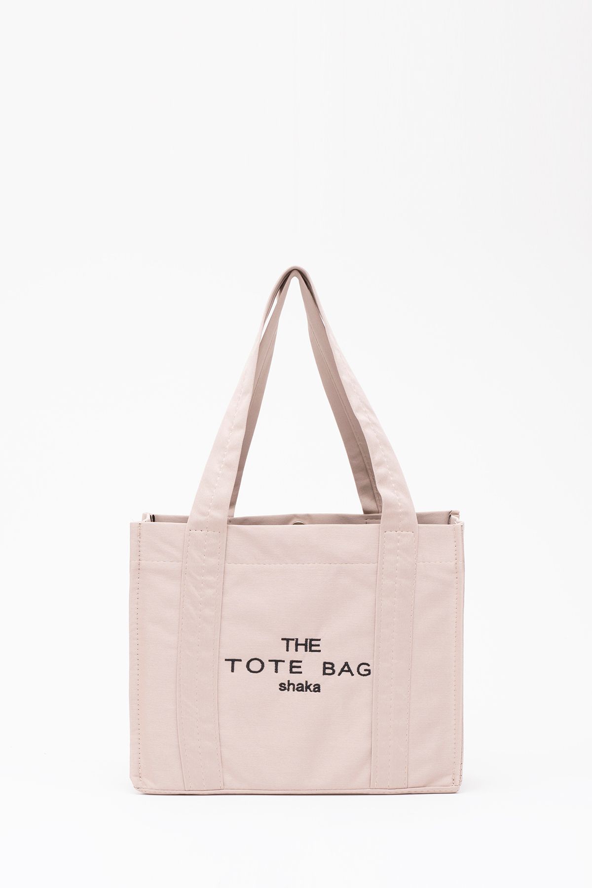 Krem U45 Çıt Çıt Kapatmalı The Tote Bag Işlemeli Kanvas Kumaş Günlük Kadın Kol Ve Omuz Çantası 25x30